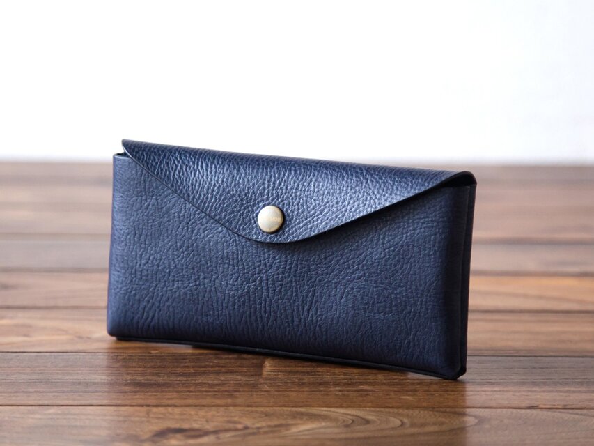 イタリア製牛革のコンパクトな長財布3  /   ネイビー※受注製作
