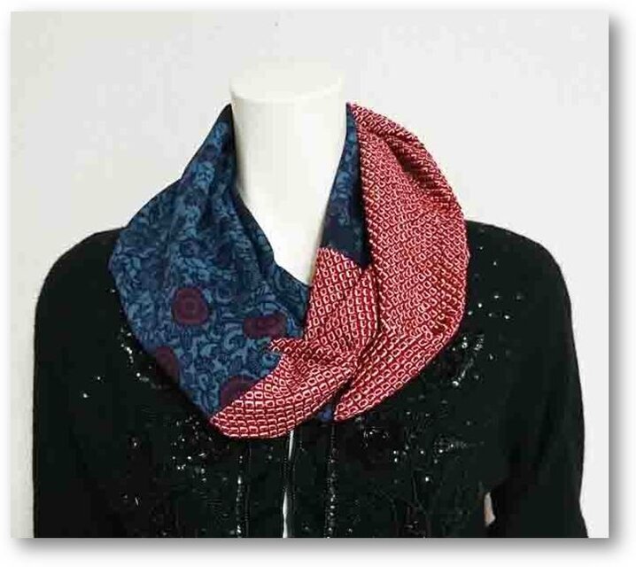 82　絞りと小紋着物リメイクスヌード（細）