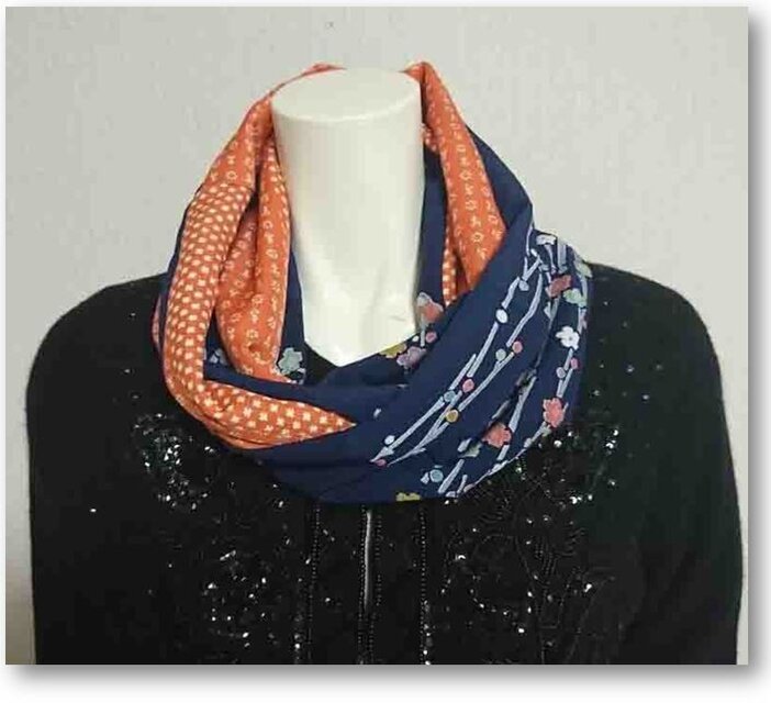 87　オレンジ×紺着物リメイクスヌード（細）