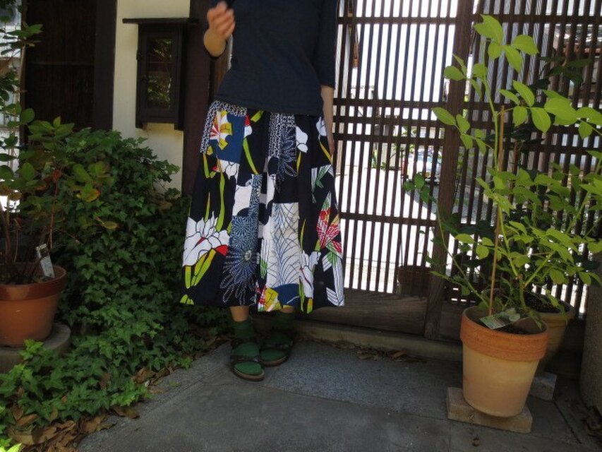 浴衣リメイク☆色々パッチｄｅロングスカート79ｃｍ丈