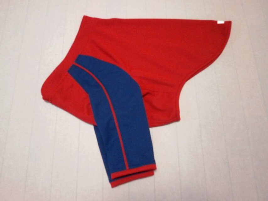 犬服　Ｋ様オーダーメイド品：大型犬用長袖Ｔシャツ(紺＆赤)