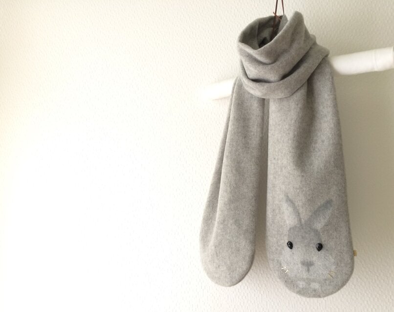 暖かウール 隠れウサギマフラー 　