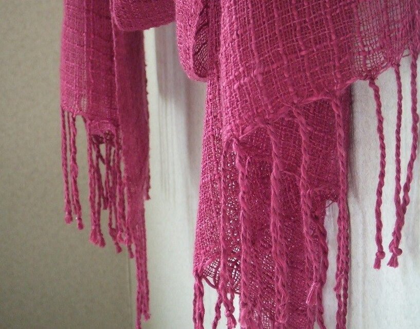 手織りシルク×リネンのストール・・ワイン