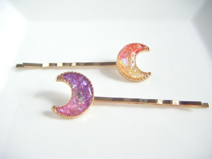 ハロウィンカラーのお月様ペアピン