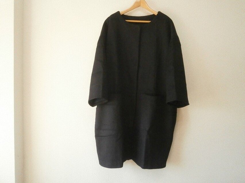 ★en-en濃紺ミニシャギーウール・コクーンコート・ネイビー（裏地付き）