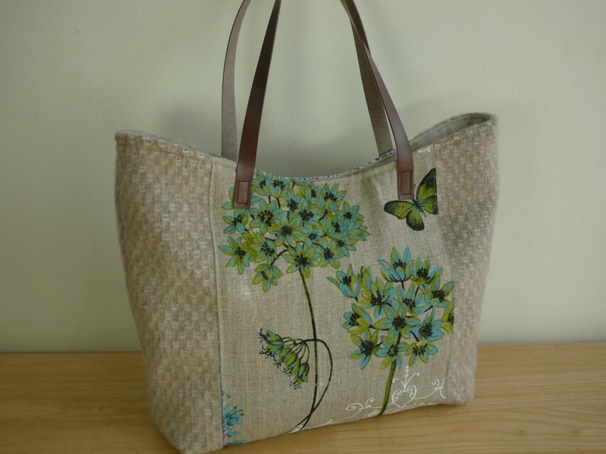 wool＆花柄フランスリネントートバック