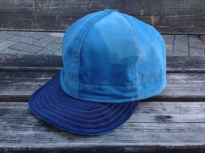 ラインキャップ（細コーデュロイ）　ターコイズ×マスタード