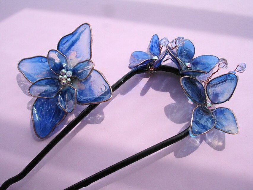 紫陽花のかんざしとブローチ