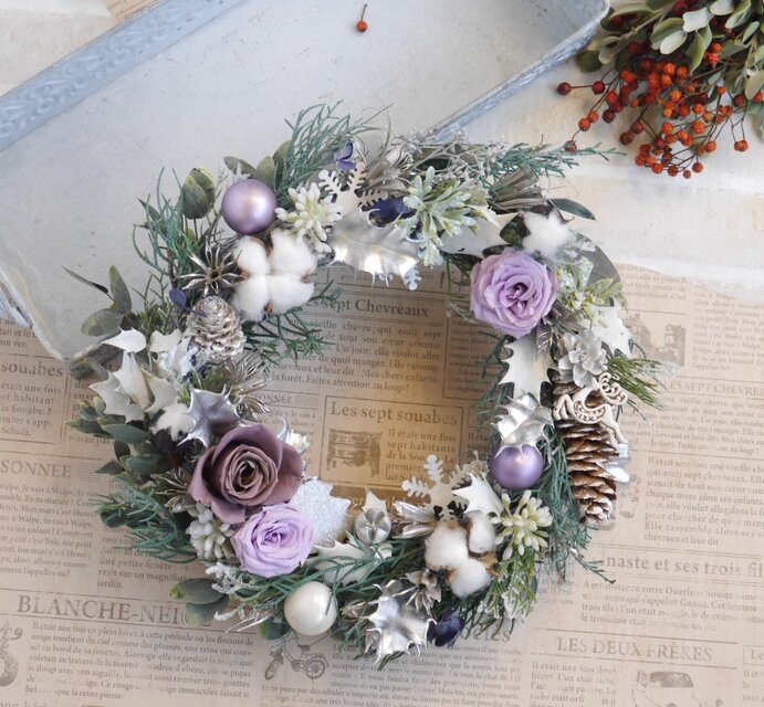 グレイッシュパープルのクリスマスリース