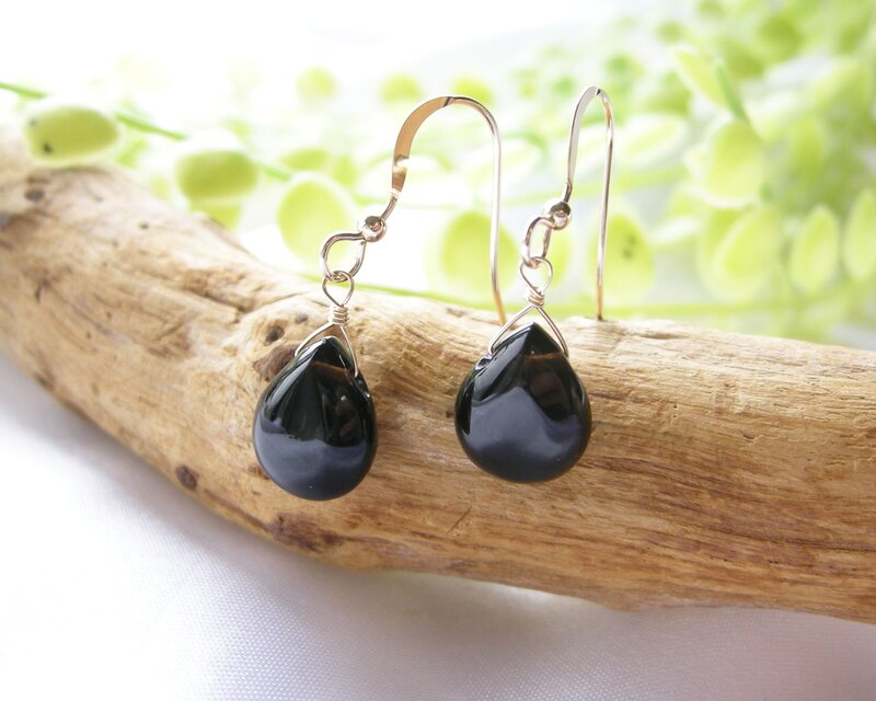 14kgf モリオン黒水晶 マロンカット ピアス or ノンホールピアス 天然石