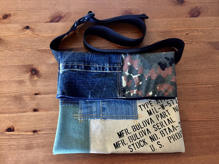 mini☆デニム&倉敷８号帆布サコッシュ Mサイズ kamofura＃０２