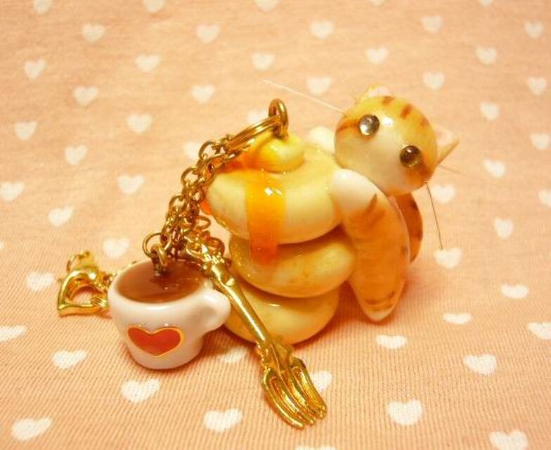 にゃんこのしっぽ○ホットケーキのバッグチャーム○茶とら白猫