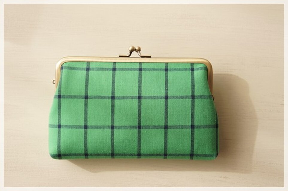■がま口スクエア通帳ケース / ウィンドウペーン・グリーン■