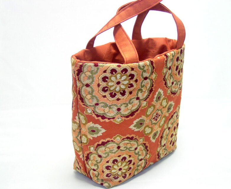 袋帯リメイク トートバッグ  オレンジ系バッグ