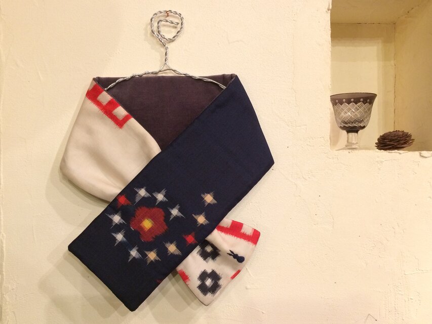 銘仙×別珍の小さな襟巻き185（グレー）ストール ネックウォーマー プチマフラー