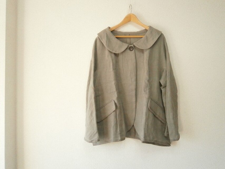 en-en ・リネンウール・ビエラ・・・丸襟ジャケット・スモーキーカーキ