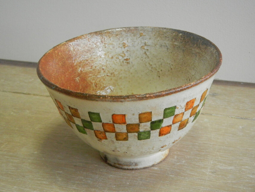 百色（ももいろ）象嵌　めし碗　市松