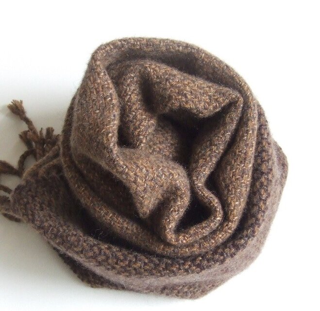 手織りカシミアマフラー・・カカオ