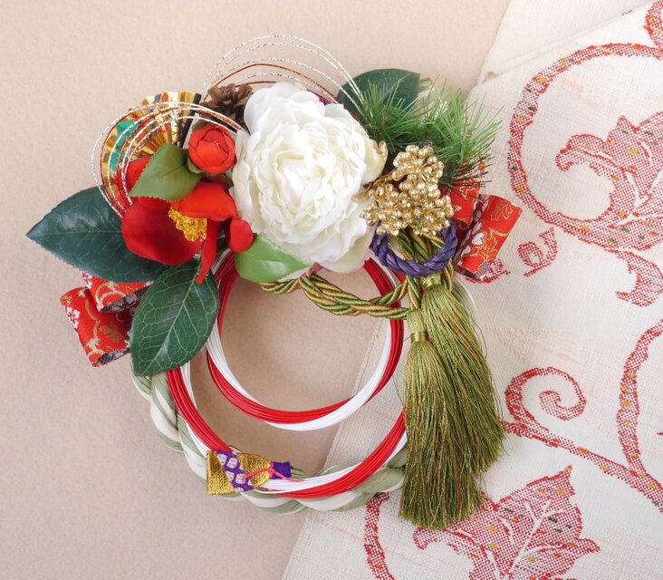 西陣織の紅白しめ縄飾り　　