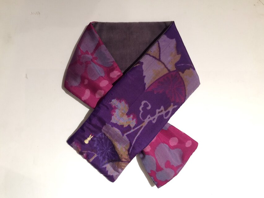 銘仙×別珍の小さな襟巻き232（グレー）ストール ネックウォーマー プチマフラー