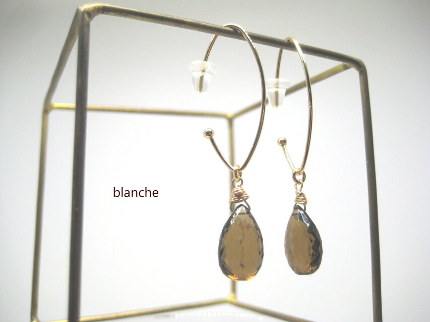 K18 ビアクォーツのマーキスフックピアス