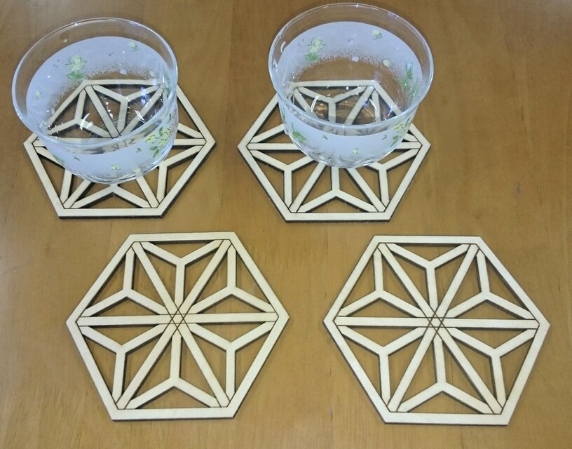 コースター　麻の葉型 2枚