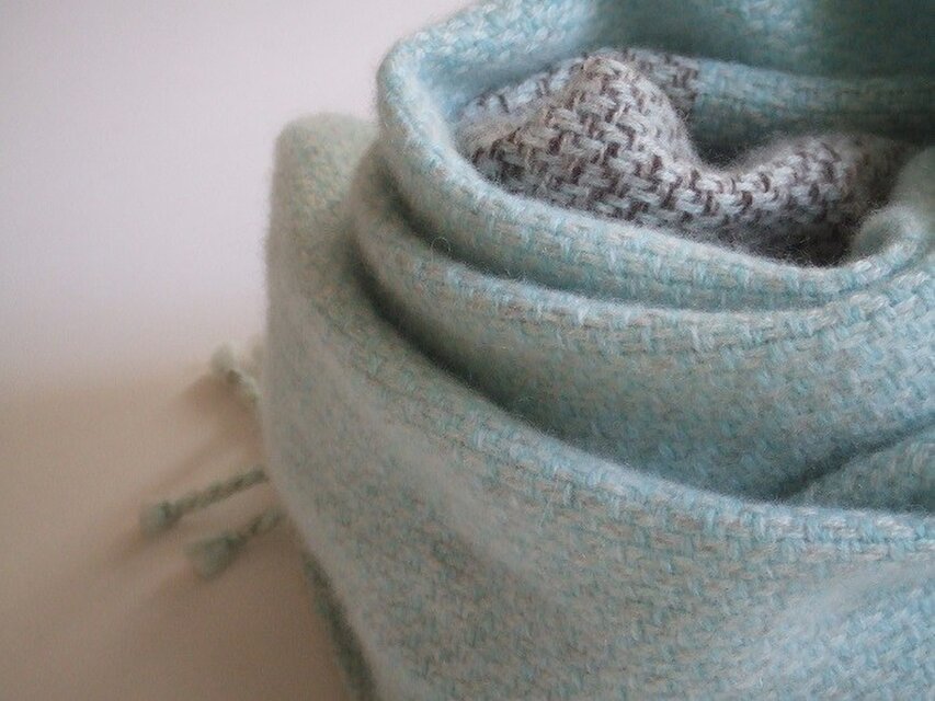 手織りカシミアマフラー・・チョコミント