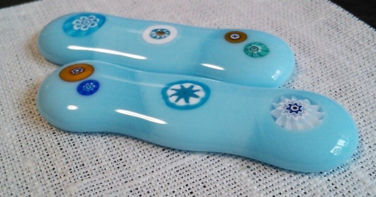 スプーンも置ける箸置き(花・アクアブルー）