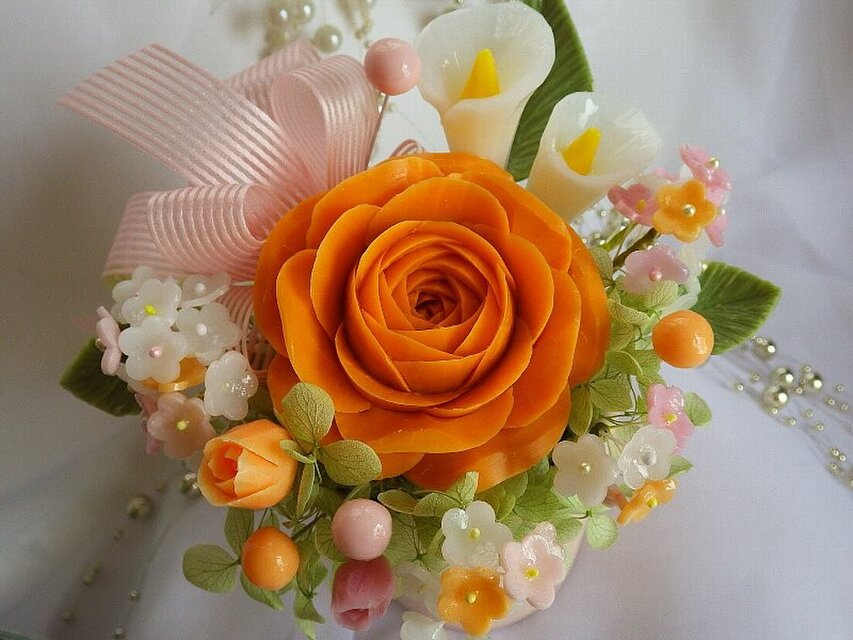 石鹸のバラかざり限定色～ライトピンクポット。ソープカービング