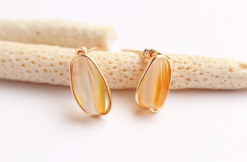 Mixカーネリアン　レクタングル　Wire　ピアス／イヤリング