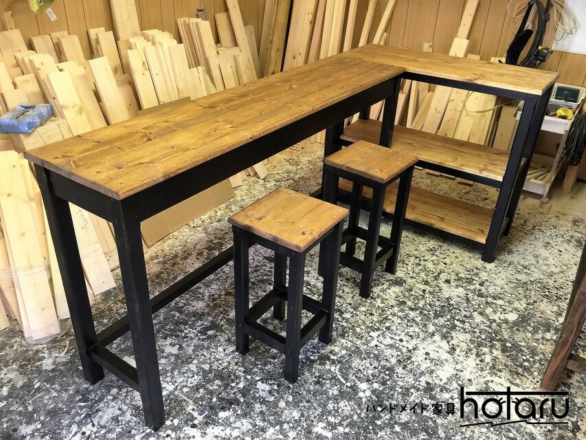 hotaru 男前家具 ３点カウンター キャビネット スツール セット 作業台