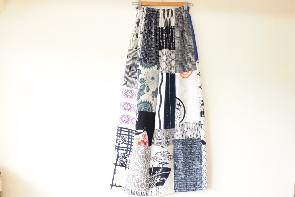 ☆浴衣ロングスカート☆パッチワーク40枚♪
