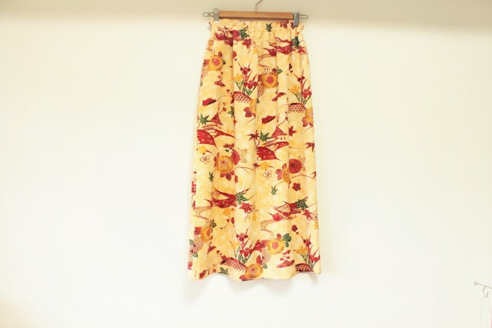 ☆シルク着物ロングスカート☆紅型風♪