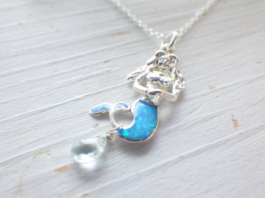 幸せの人魚と海の雫ネックレス　オパール アクアマリン*sv925*