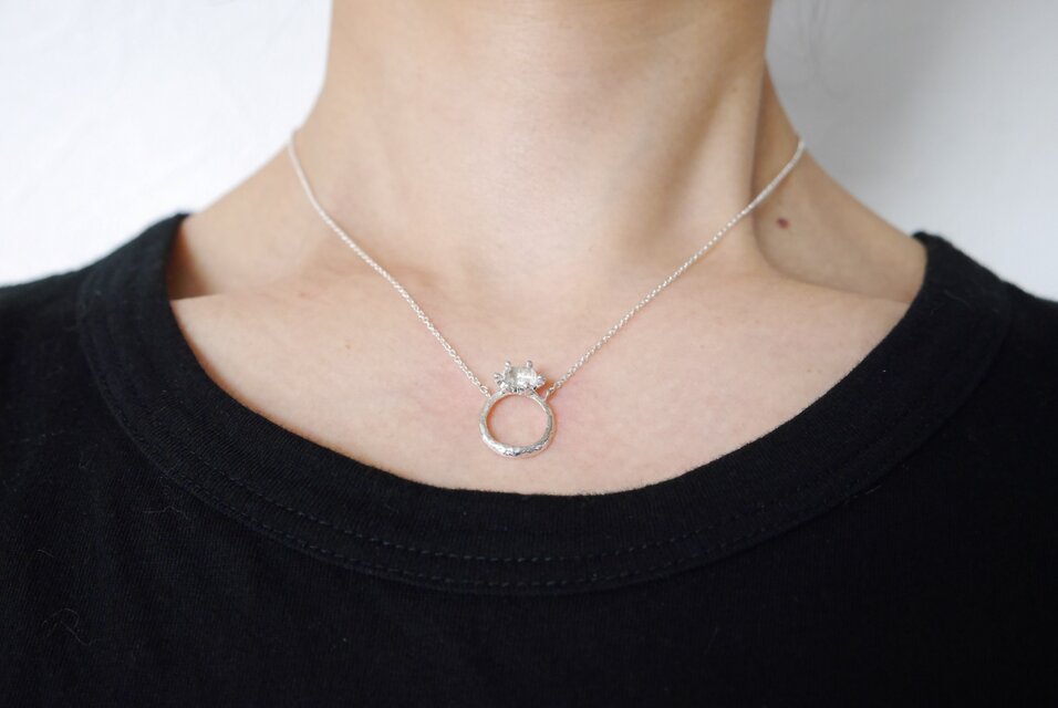 Herkimer diamond baby ring necklace(sv) ハーキマーダイヤモンド