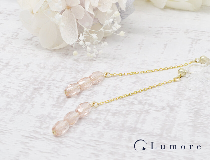 (ノンホール)さくらピンクのチェーンピアス