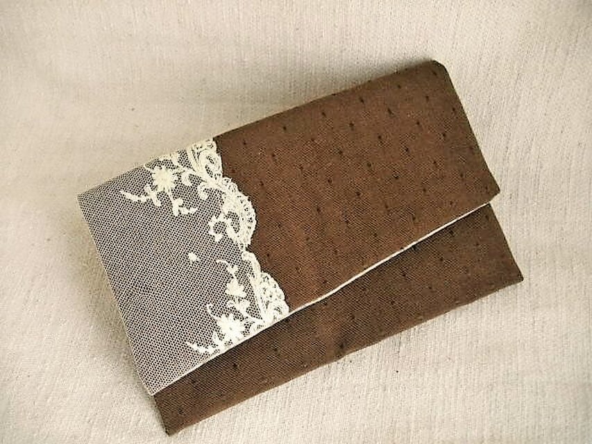 アンティークレース袱紗・懐紙ポーチ ブラウン