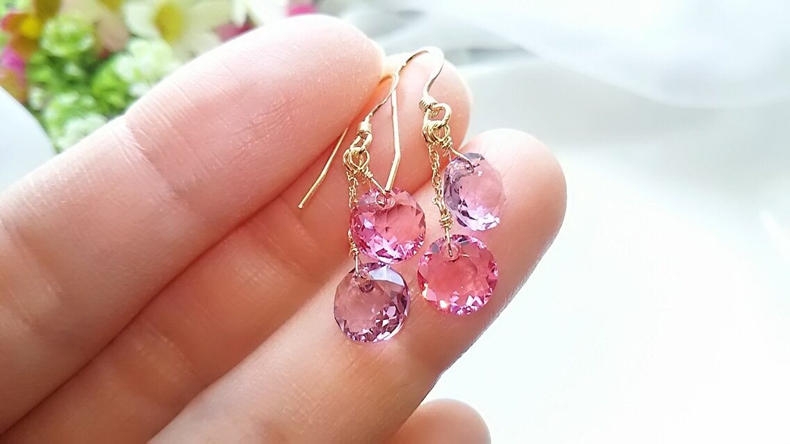 スワロフスキー＊ローズ＊アメジスト14kgfピアス/イヤリング | iichi  