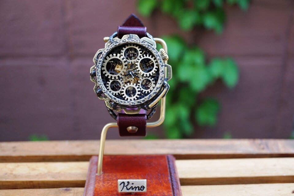 キノパンクワールド　真鍮 ワインブラウン　手作り腕時計