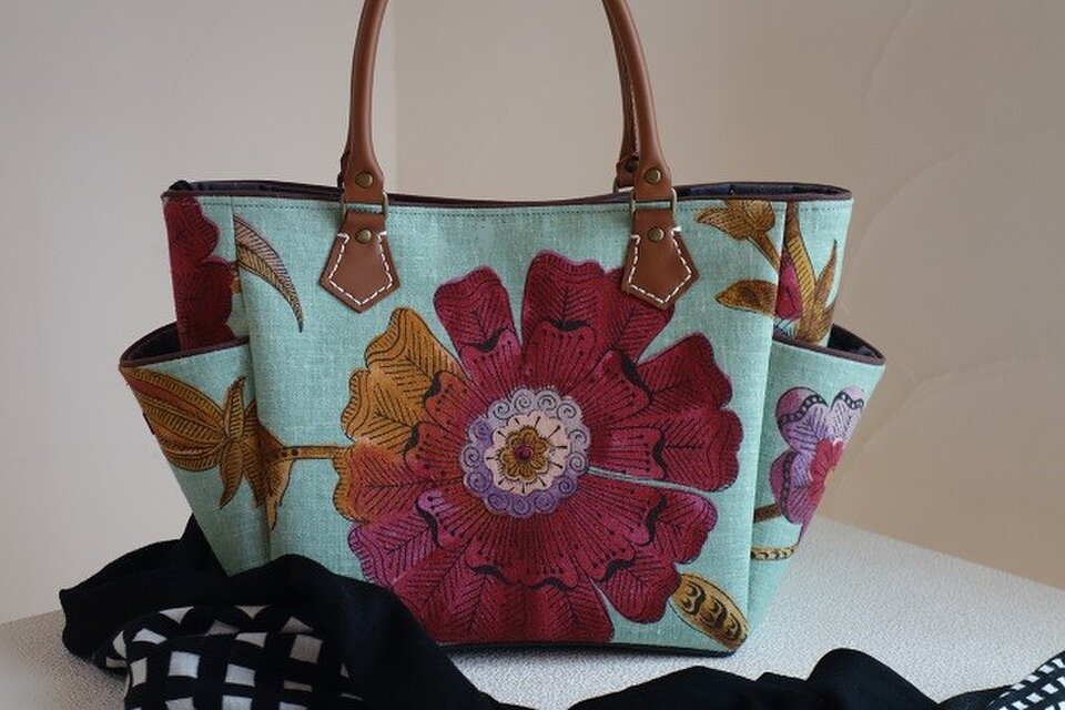 サイドポケットバッグS（輸入生地イギリスエジンバラ：ミントブルーHenna）