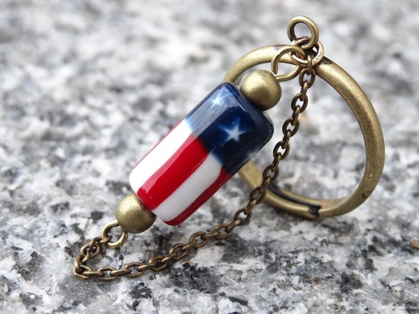 MA2　星条旗柄リング　ハンドメイドガラス