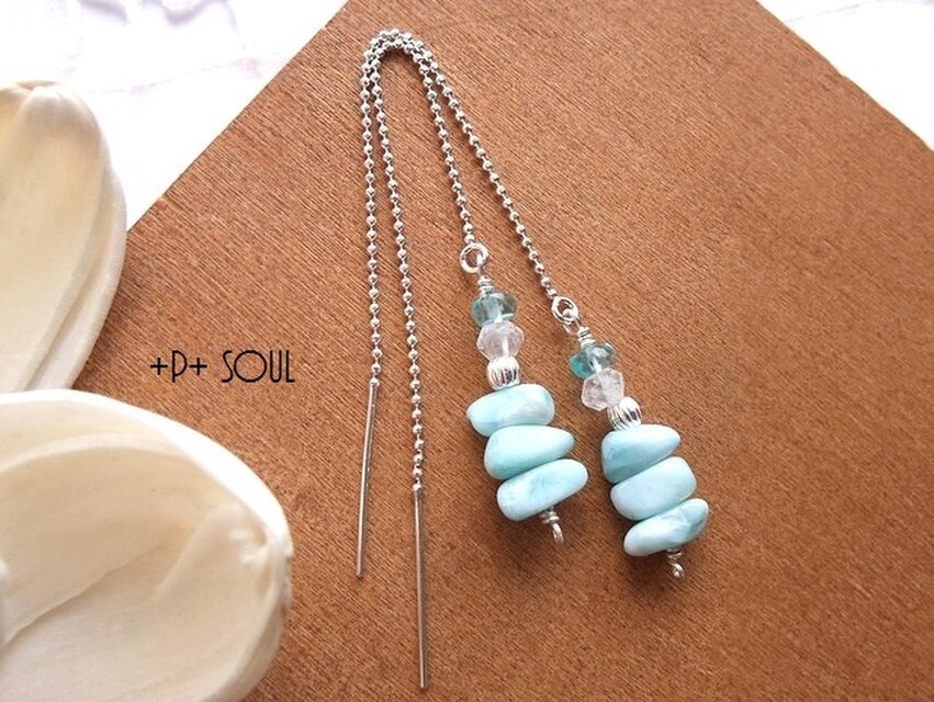 silver925 海色ラリマーアメリカンピアス【LM-387P】