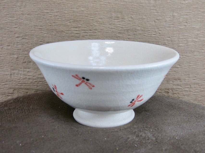 陶器ご飯茶碗（やや大）赤とんぼづくし