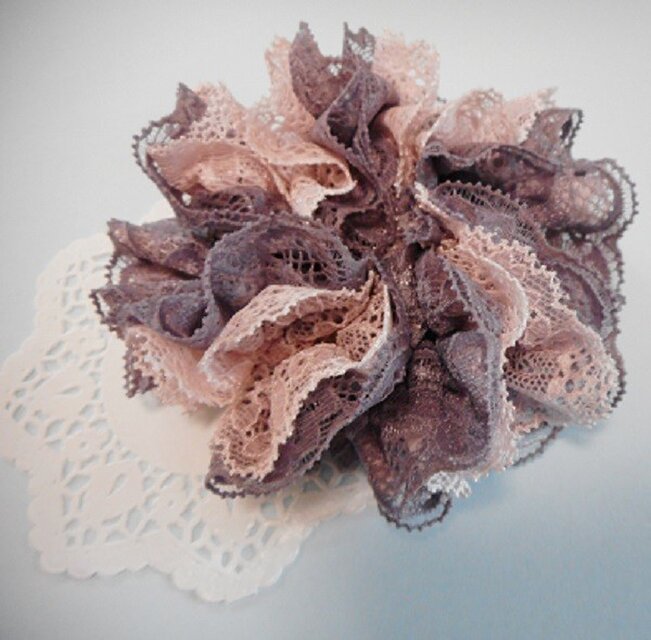 SoldOut☆２色レースのふわふわシュシュM（PurpleRose）