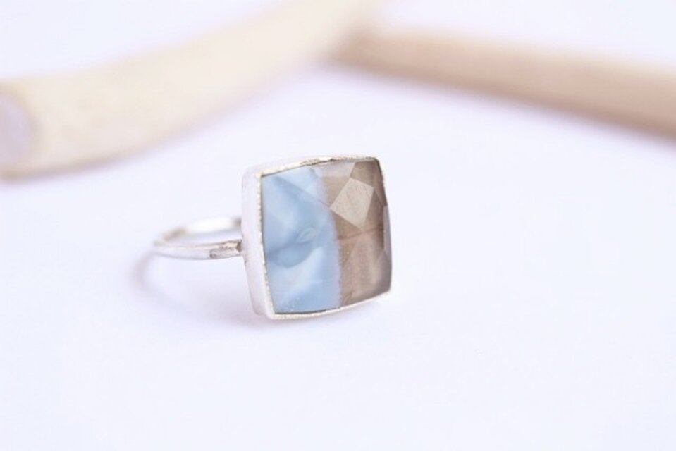 希少！ストライプブルーオパール　Silver　Ring　