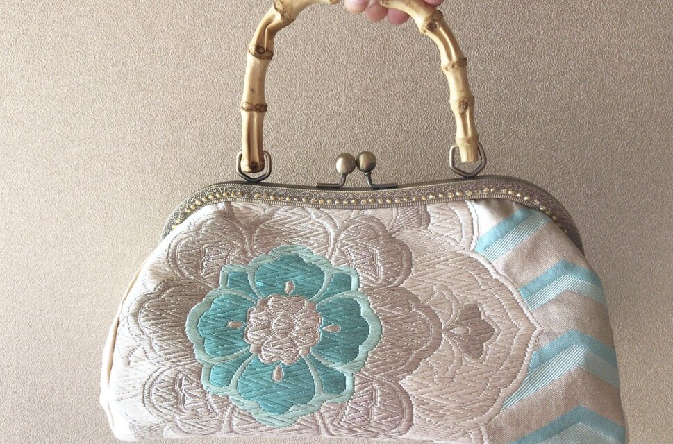 がまぐちバンブーバッグ・シルバー×爽やかブルー