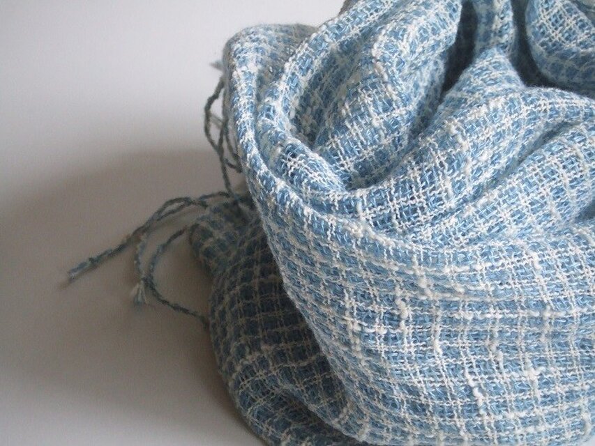 手織りリネン＆コットンストール・・水あそび