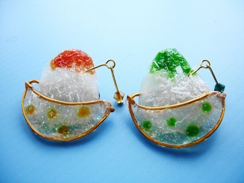かき氷のブローチ（マンゴー＆メロン）