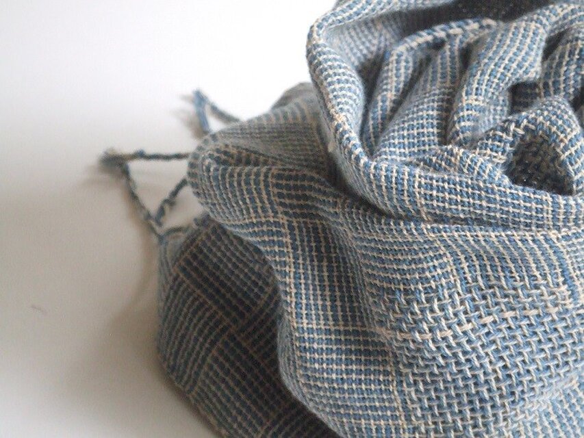 ☆七夕フェア☆手織りコットンミニマフラー・・あじろ×バスケット