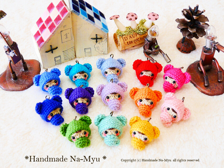 【受注制作】あみぐるみ★クマ耳帽子のマトベビちゃん（SS）マトちゃんタイプ（※）／カニカン付きストラップ